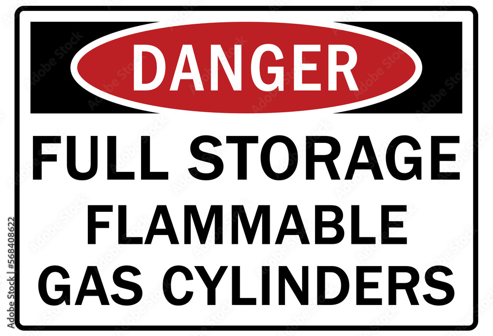 Flammable gas warning sign and labels full storage flammable gas cylinders Flammable gas warning sign and labels full storage flammable gas cylinders