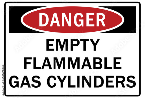 Flammable gas warning sign and labels empty flammable gas cylinders
