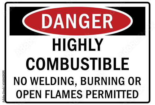 Flammable liquid sign and labels highly combustible no welding, burning or open flames permitted