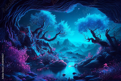 Magical Fantasy Landscape, colorful desktop, background or wallpaper, post-processed generative ai © PostReality Media
