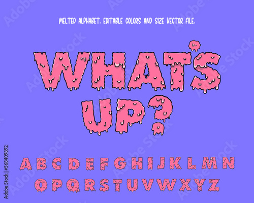 Melted alphabet. Editable colors and size melting zombie font. Typography Set for poster, logo, banner, party. Horror Grime style.