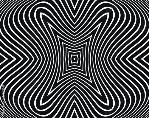 Abstract background with optical illusion wave. Black and white horizontal lines with wavy distortion effect for prints  web pages  template  posters  monochrome backgrounds and pattern