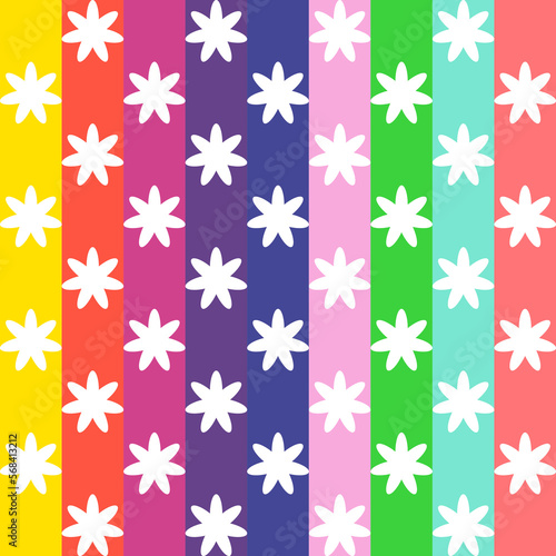 Seamless Pattern: white flowers on colorful background