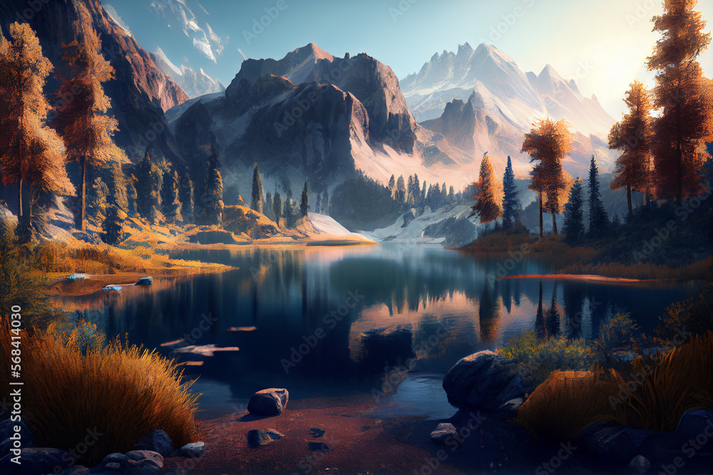 sunrise in the mountains digital art illustration