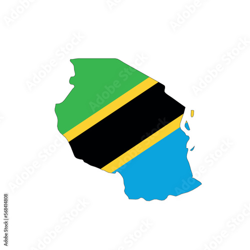 Tanzania national flag in a shape of country map