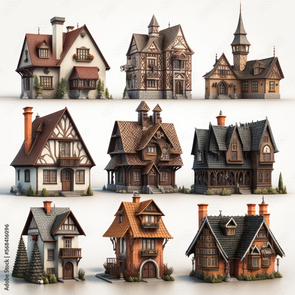 Collection set of house on white background, Made by AI,Artificial intelligence