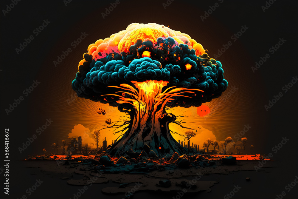 Naklejka premium Nuclear bomb explosion in the desert, generative ai