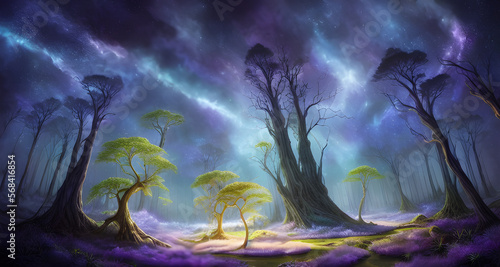 AI Digital Illustration Mystical Purple Forest