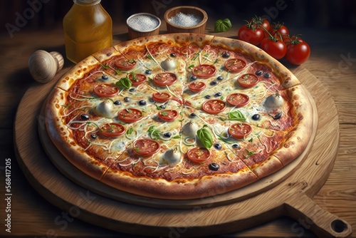 Delicious Pizza on a Table Generative AI 