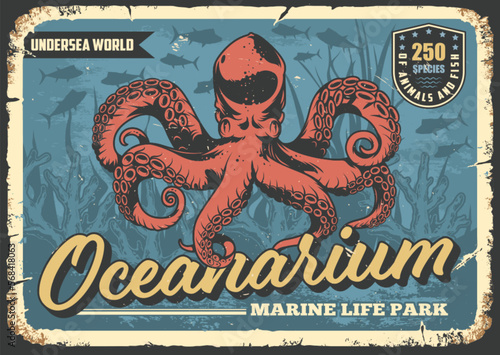 Oceanarium park poster vintage colorful