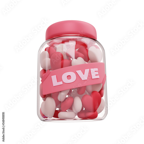 jar of heart with love label isolated. 3d illustration PNG file