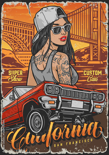 California girl racer colorful poster