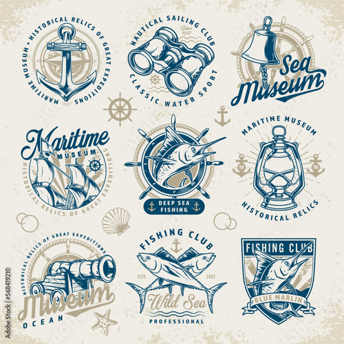Sea adventure set emblem colorful