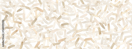 Basmati or jasmine dry rice seamless pattern. Vector background of raw ingredient of traditional indian, japanese, thai, or chinese food. Organic nutrition