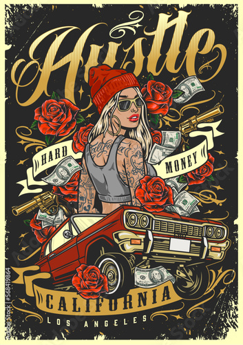 Hustle cocky girl poster colorful