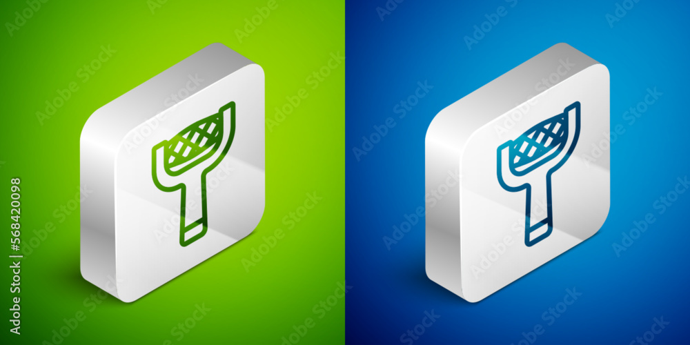 Isometric line Nail file icon isolated on green and blue background. Manicure tool. Silver square button. Vector Isometric line Nail file icon isolated on green and blue background. Manicure tool. Silver square button. Vector