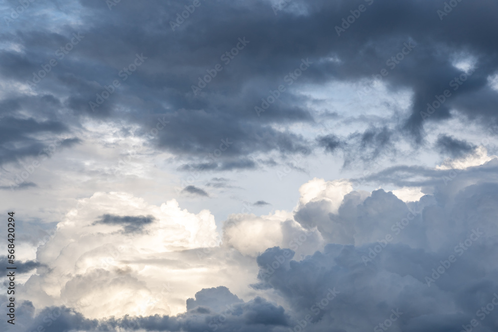 Wonderful and intense sky with white, blue and gray clouds