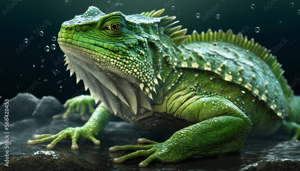 Large green lizard in jungle illustration Generative AI Large green lizard in jungle illustration Generative AI