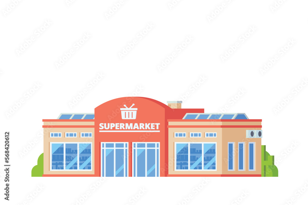 Vector local supermarket building flat design illustration