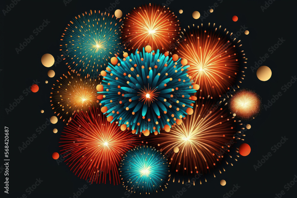 Overhead fireworks display. Generative AI Overhead fireworks display. Generative AI