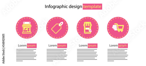 Set line Mobile and shopping cart, Shopping, Label template price tag and Market store icon. Vector