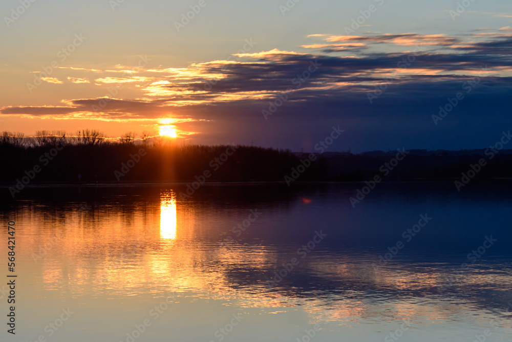 sunrise at the danube river in austria on a winter morning