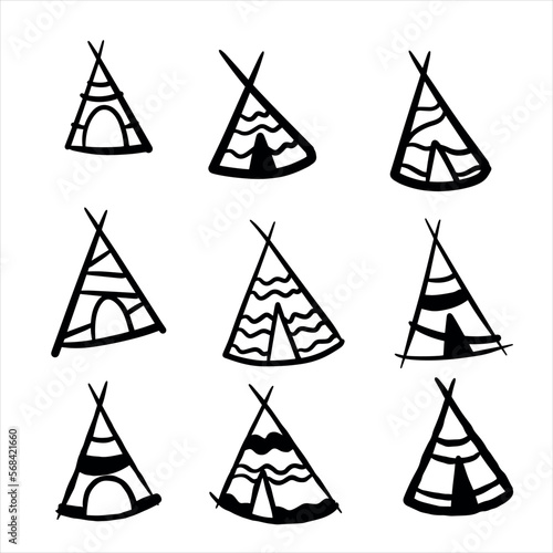 Doodle Wigwam. Tribal native american hut. Teepee tent house.
