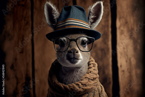 Hipster animal in clothes and hat. Generative AI 