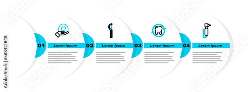 Set line Tooth drill, whitening, Dental floss and icon. Vector