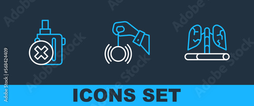 Set line Disease lungs, No electronic cigarette and Hypnosis icon. Vector