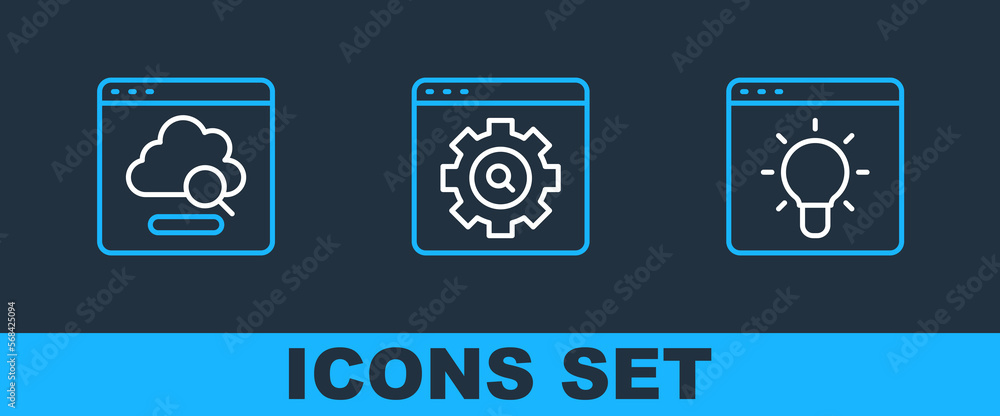 Set line Browser window, Cloud technology data transfer and setting icon. Vector Set line Browser window, Cloud technology data transfer and setting icon. Vector