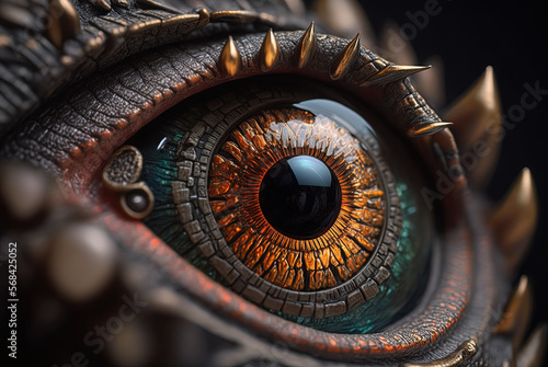 Macro shot of a dragon's eye. Generative AI.