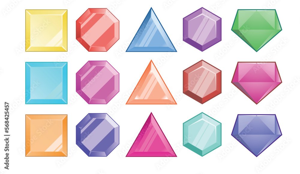 Game ui elements. set of colorful jewels on white background Game ui elements. set of colorful jewels on white background