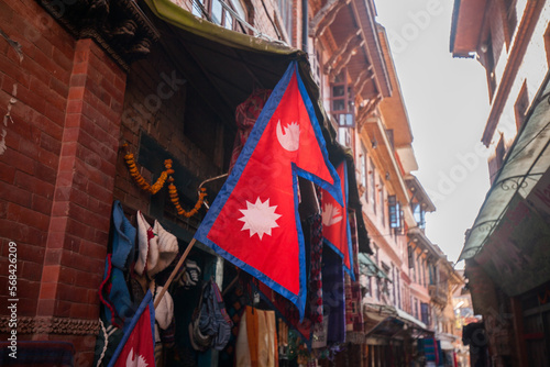 Nepal flag in Bhaktapur Durbar Square, Nepal photo