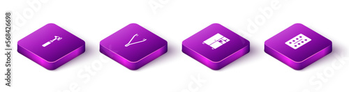 Set Isometric Medical otoscope tool, tweezers, Medicine cabinet and Pills blister pack icon. Vector