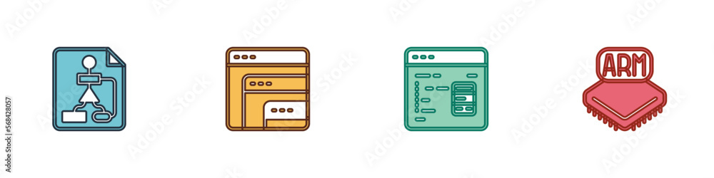 Set Flowchart, Software, and Processor icon. Vector Set Flowchart, Software, and Processor icon. Vector