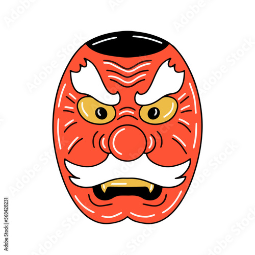 Traditional japanese culture mask of tengu theatre stylized face human flat graphic vector illustration isolated on white background