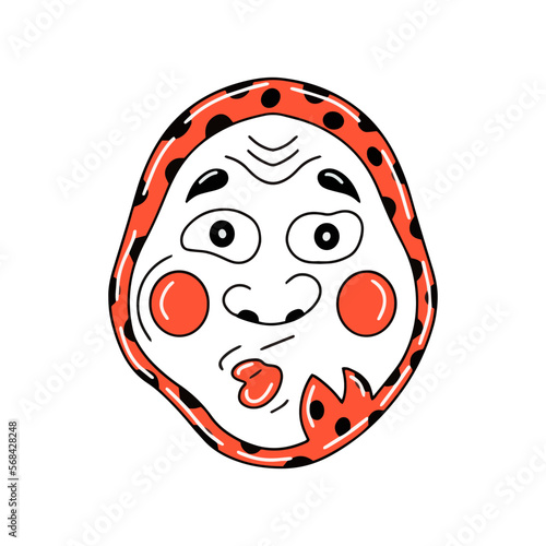 Traditional japanese culture mask of hyottoko theatre stylized face human flat graphic vector illustration isolated on white background