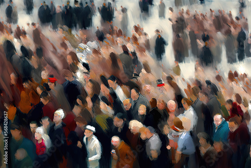 Crowds, abstractions, modern oil paintings. Generative AI. 