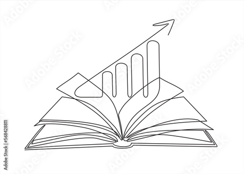 Continuous one single line drawing of Business Infographic With Open Book Learning Style