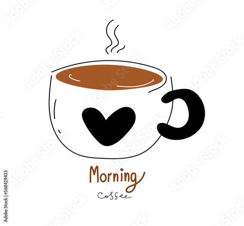  Morning  cup coffee, Vector doodle illustration. 
