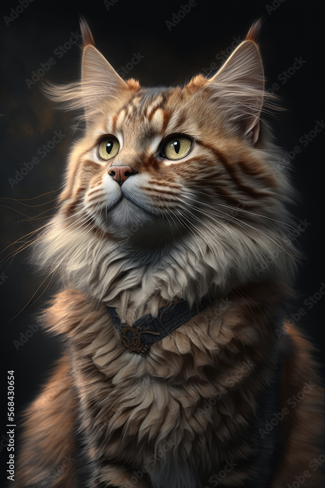Fototapeta premium Portrait of a beautiful cat on dark background