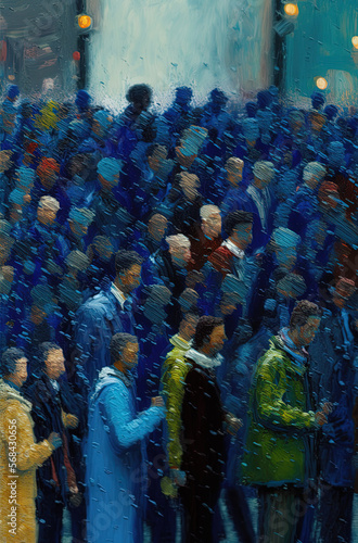Crowds, abstractions, coldness, modern oil paintings. Generative AI. 