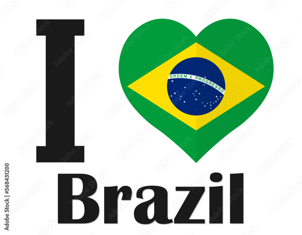 I Love Brazil. Text with flag a heart sign