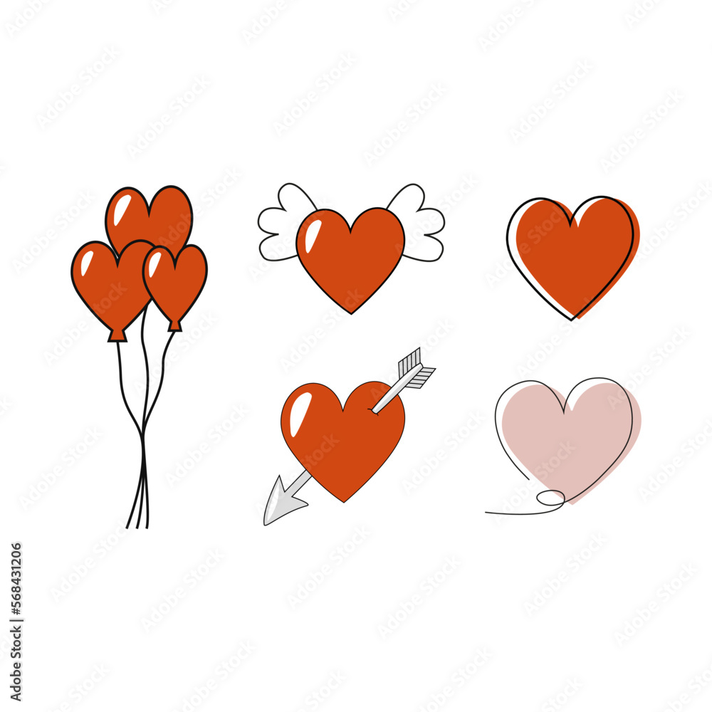 Doodles, heart icons in different shapes and colors, valentines day, Vector, illustration Doodles, heart icons in different shapes and colors, valentines day, Vector, illustration