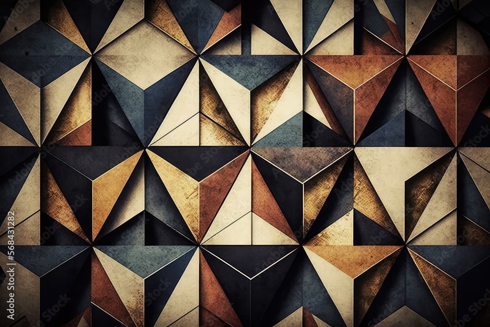 Geometric pattern, grunge, earth tones. Generative AI.
