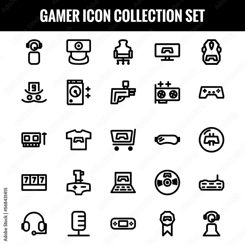 Gamer Icon Set collection, online game icon set. Collection of outline E sports Line Icons. Vector illustration on a white background - vector