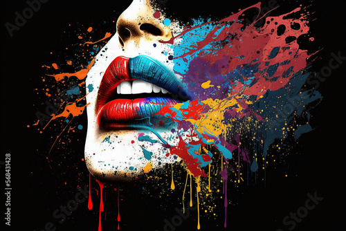 sexy lábio de mulher colorido  arte abstrata photo