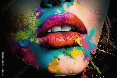 boca com lábios lindos coloridos em arte abstrata, conceito de sensualidade