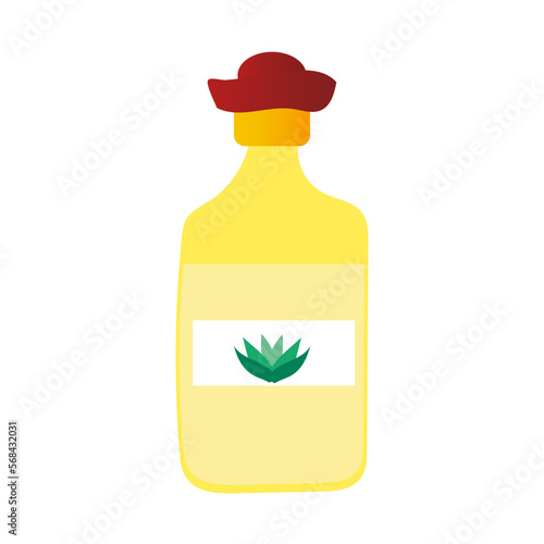 Cartoon bottle of tequila on white background for celebration design. Vector illustration design. Isolated object.
